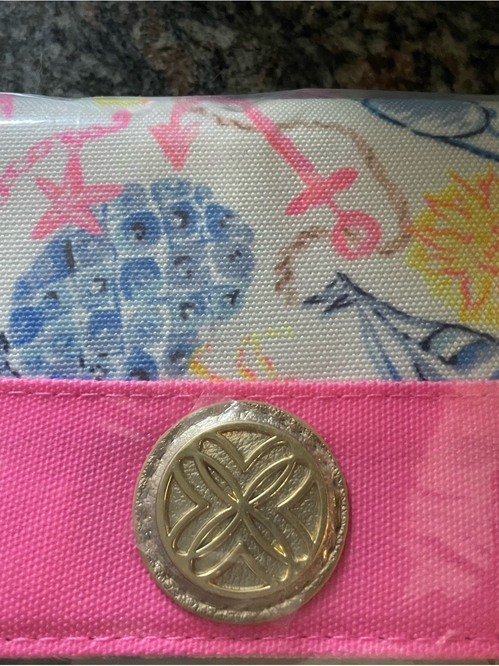 Lilly Pulitzer Pink Canvas Case with Nautical Print and Gold Medallion